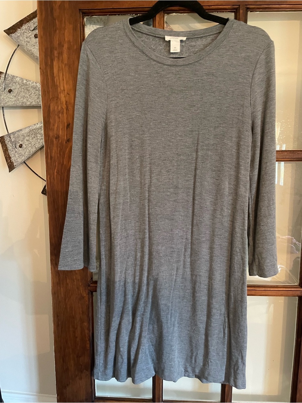 LOFT Grey Long-Sleeve Swing Dress